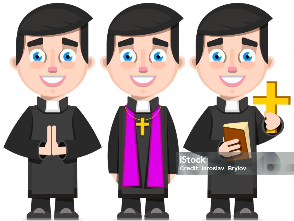set of Catholic priest in cartoon style vector illustration on white background